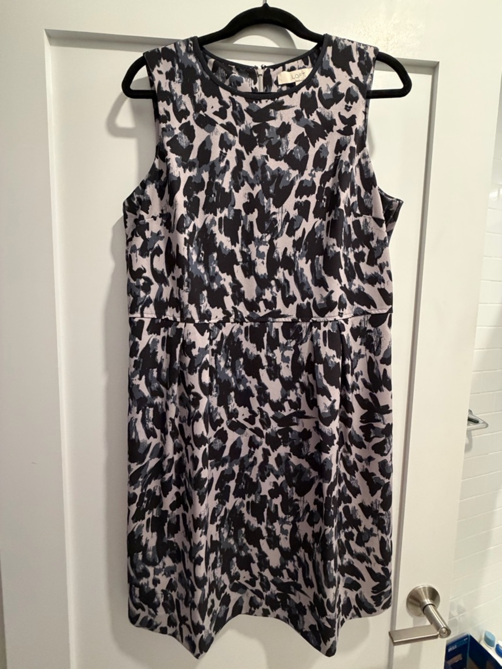 LOFT Black and White Abstract Midi Dress